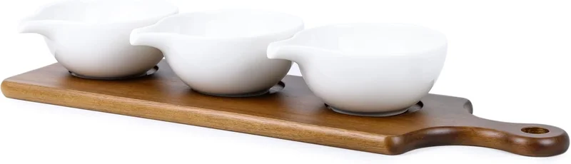 شالو طقم تقديم بورسلين أكاسيا خشبي 3 قطع، 40 سم، أبيض وبني